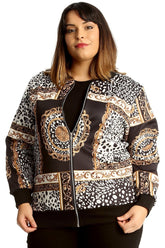 Black Plus Size Baroque Paisley Print Bomber Jacket For Women 14 - Dropwear